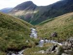 Looking back down Gather Stone Beck . Mosedale below.
