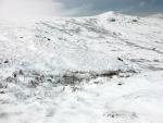 Close up of Low Saddle. High Saddle obscured by hill fog on the left skyline.