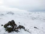 Looking back to Standing Crag on the left, with High Saddle centre skyline  and Low Saddle on the right.